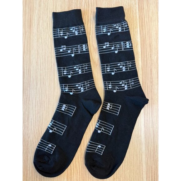 Musical Note Printed Black Crew Socks Concert Musician Music Novelty Singer - Picture 8 of 8